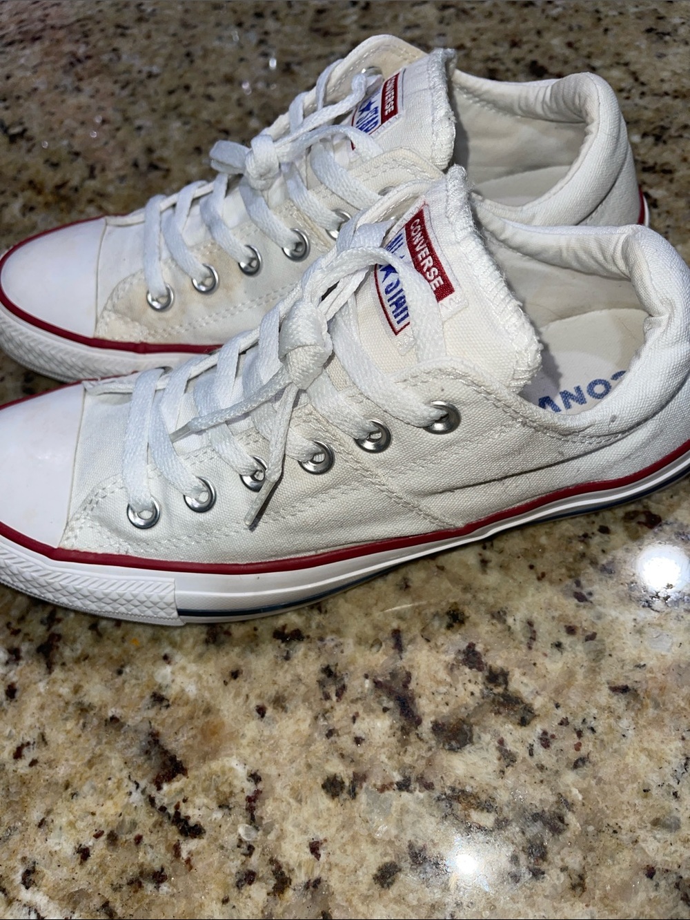 Converse White Canvas Low-Top Sneakers with Red Trim - Picture 2 of 10